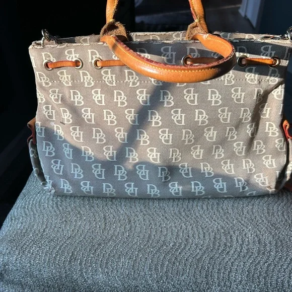 Dooney & Bourke Monogrammed Gray and Brown Tote - Picture 2 of 9